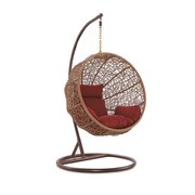 Manhattan Comfort Zolo Hanging Lounge Egg Swing Chair in Red and Saddle Brown OD-HC001-RD